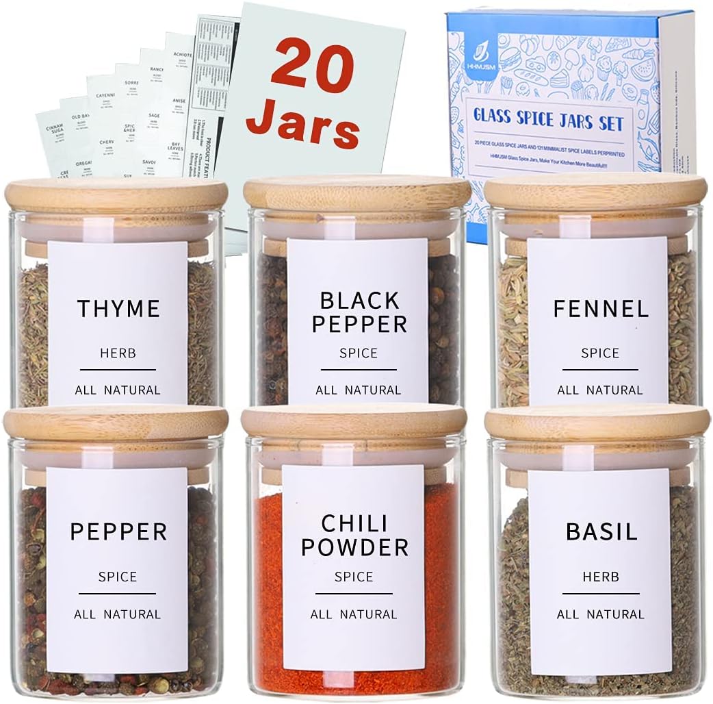 Glass Spice Jars, Special Containers with Bamboo L...