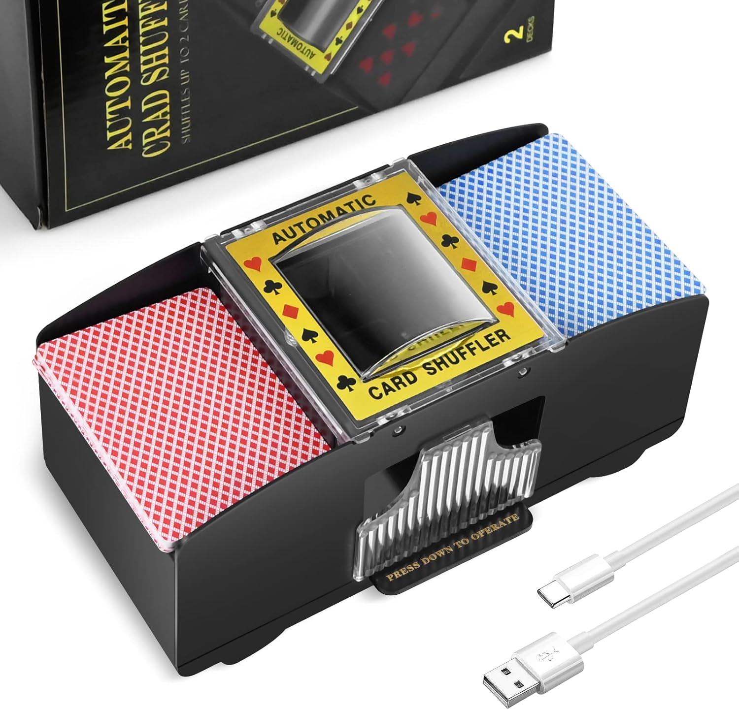 Nileole 2 Decks Automatic Card Shuffler, USB-C/Battery-Powered Shuffler for UNO,...