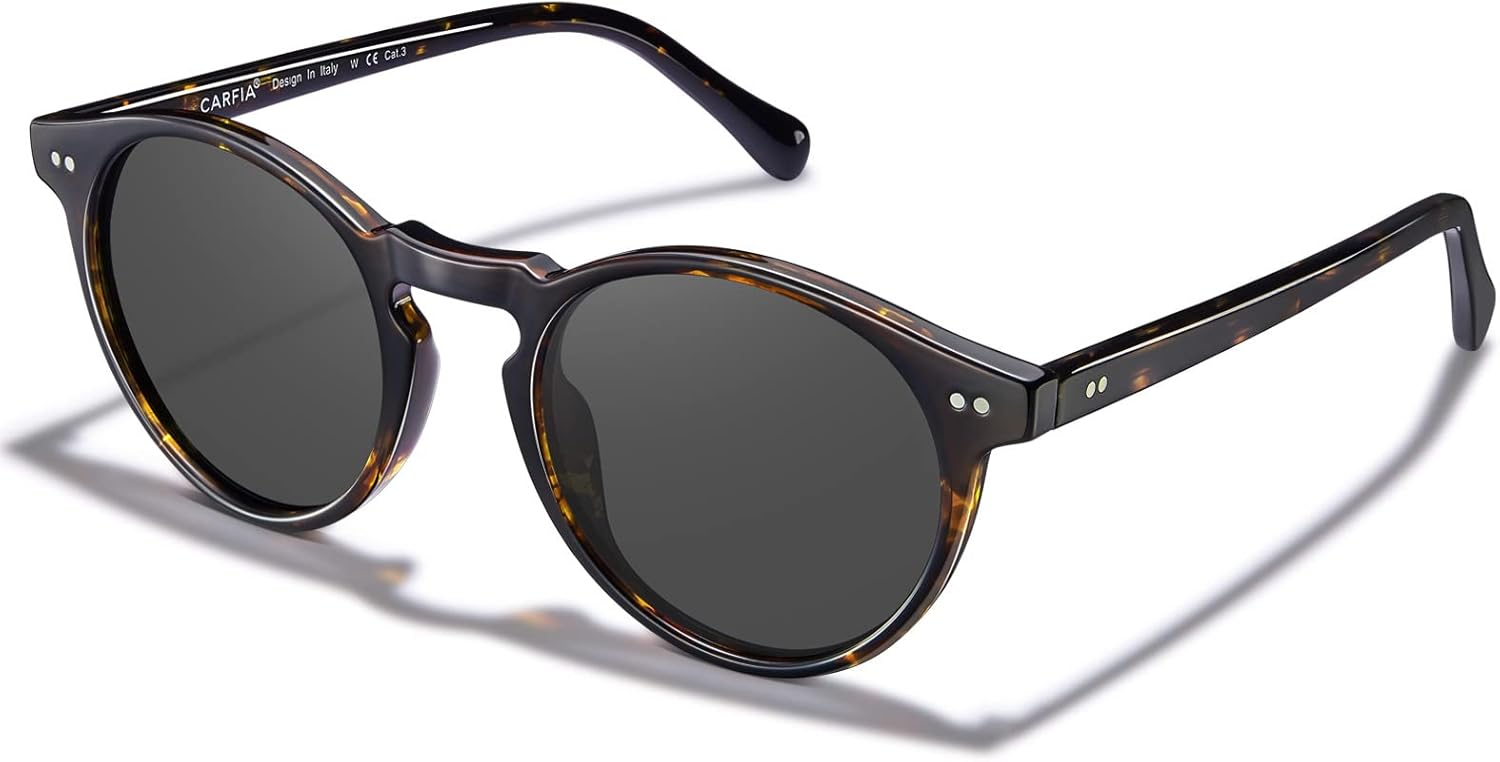 CARFIA Mens Sunglasses Retro Polarised Eyewear UV400 Protection Round Frame in A...
