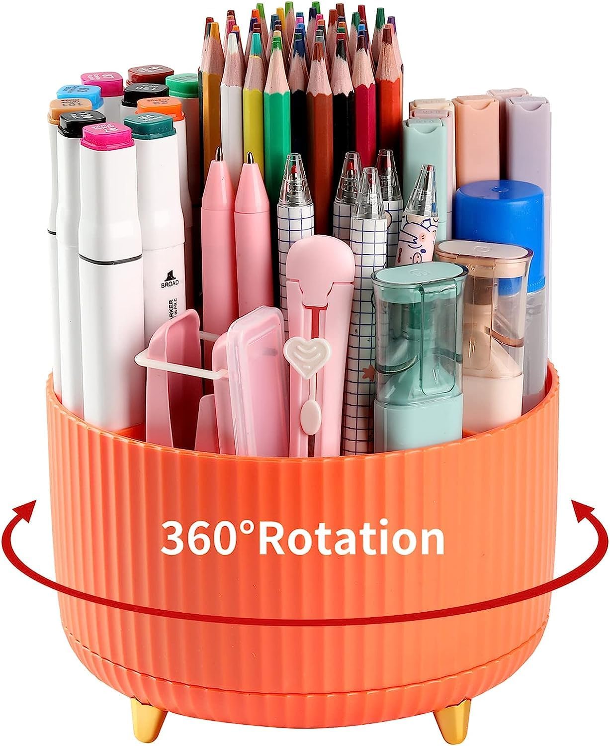 Pencil Pen Holder for Desk, 5 Slots 360°Degree Rotating Pencil Pen Organizers fo...