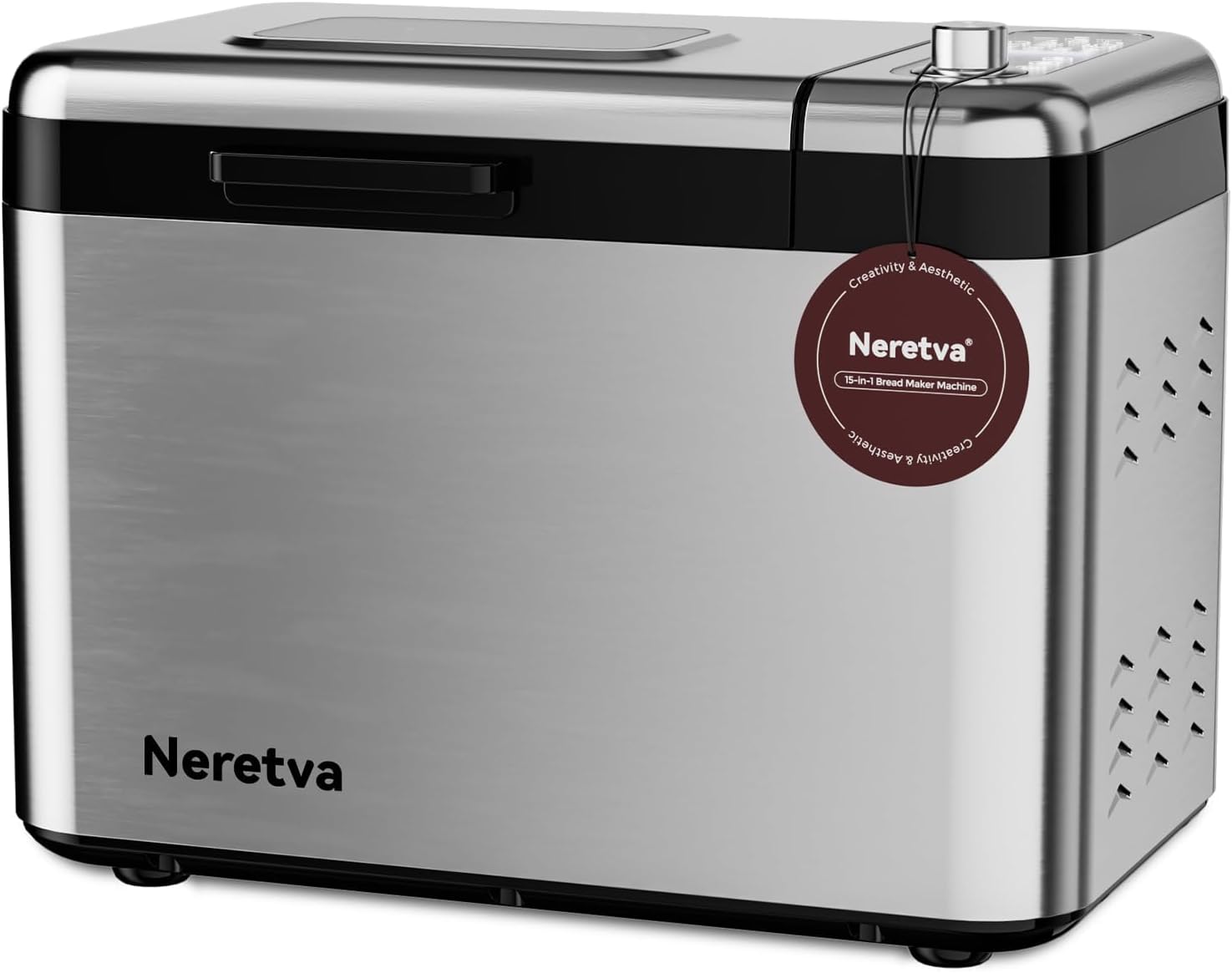 Neretva Bread Maker, 3.3LB Larger Bread Machine 15-in-1 Stainless Steel & Nonsti...