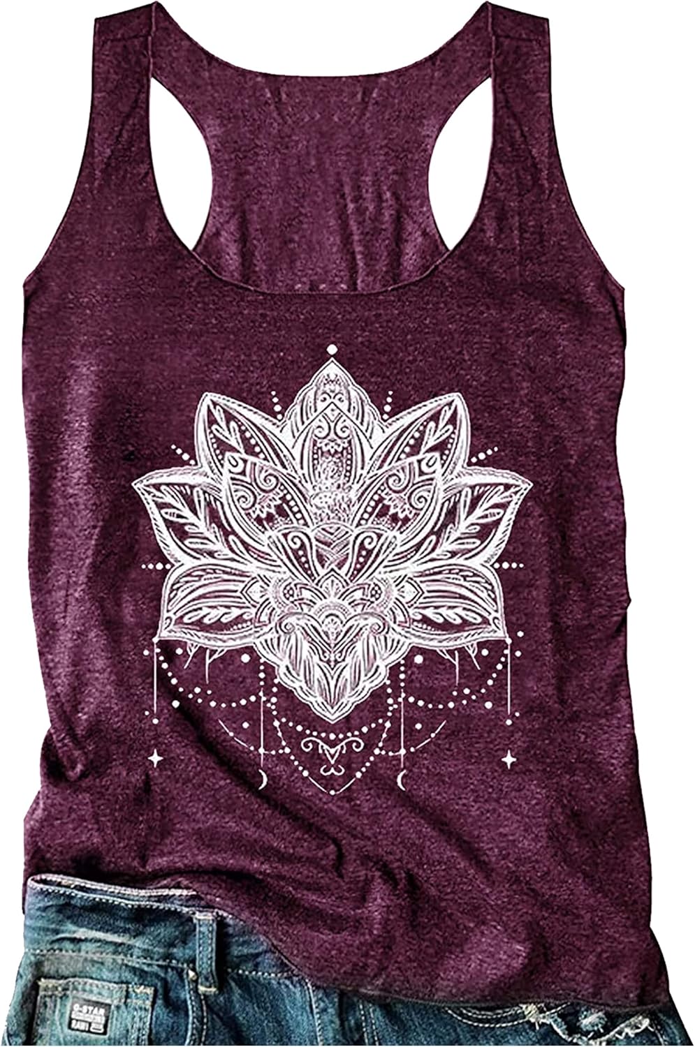 Womens Mandala Vintage Graphic Racerback Tank Tops Summer Casual Loose O-Neck Ta...