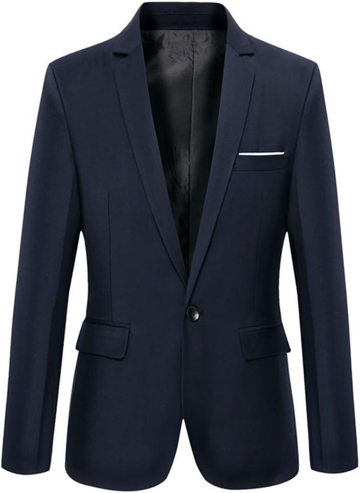 Beninos Mens Blazer Jacket Slim Fit Casual One Button Sport Coats Navy Medium