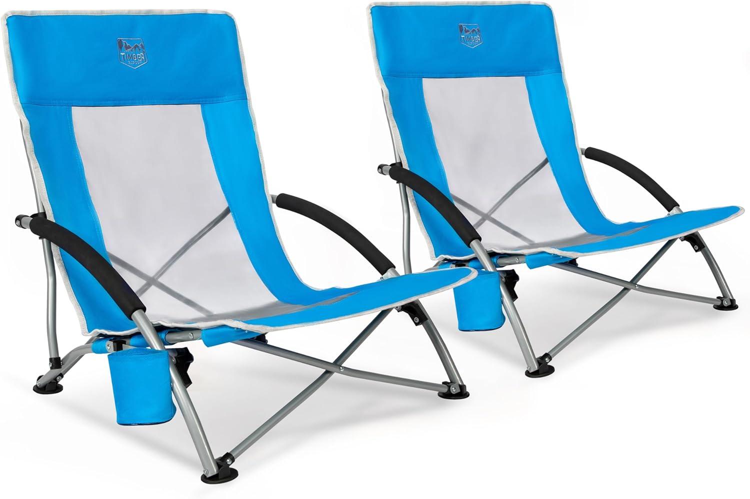 TIMBER RIDGE Low Beach Chair Set of 2, Folding Lightweight Camping Chair with Me...