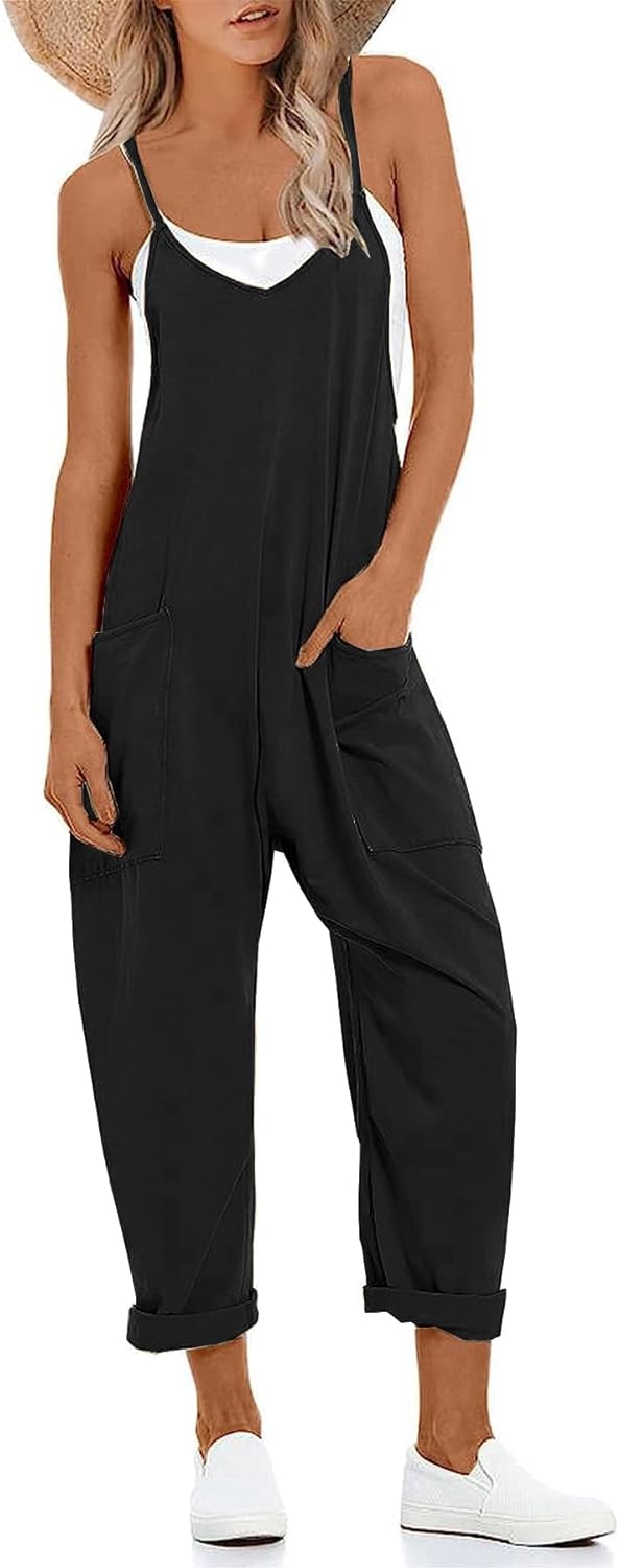 Muchpow Women's V Neck Sleeveless Jumpsuits Spaghetti Straps Harem Long Pants Ov...