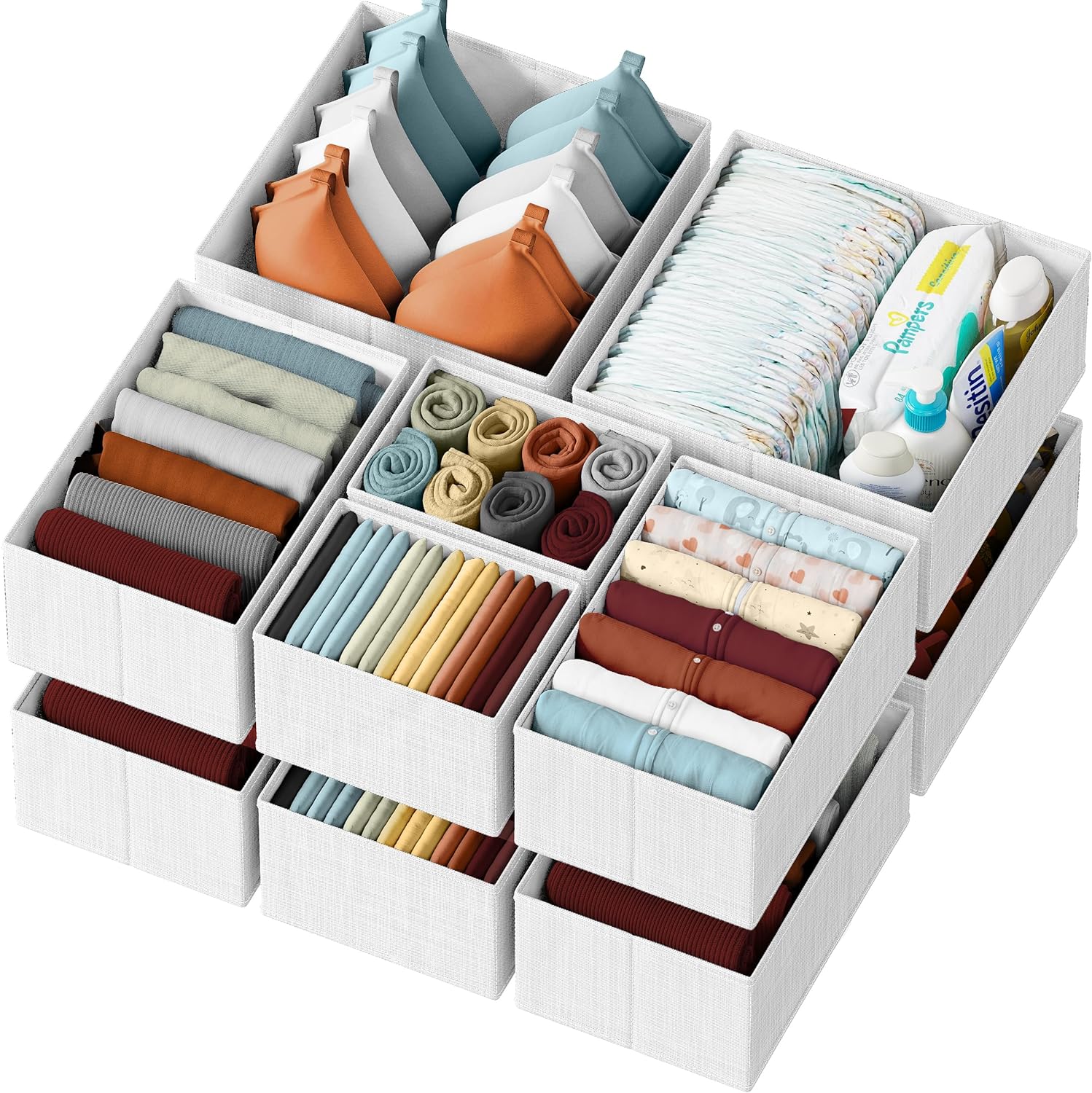 Drawer Organizer Clothes Set of 12 White-Grey - Dresser Organizer For Nursery, B...