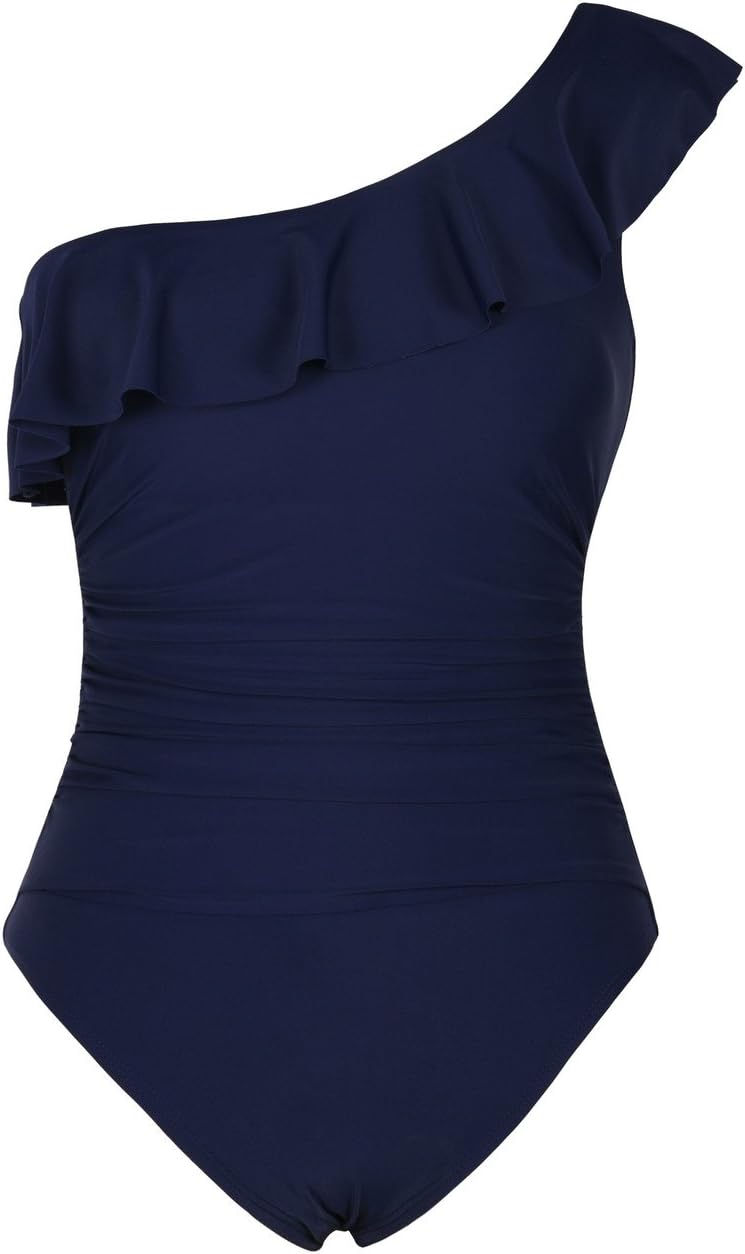 Hilor Women's One Piece Swimsuits One Shoulder Swimwear Asymmetric Ruffle Monoki...