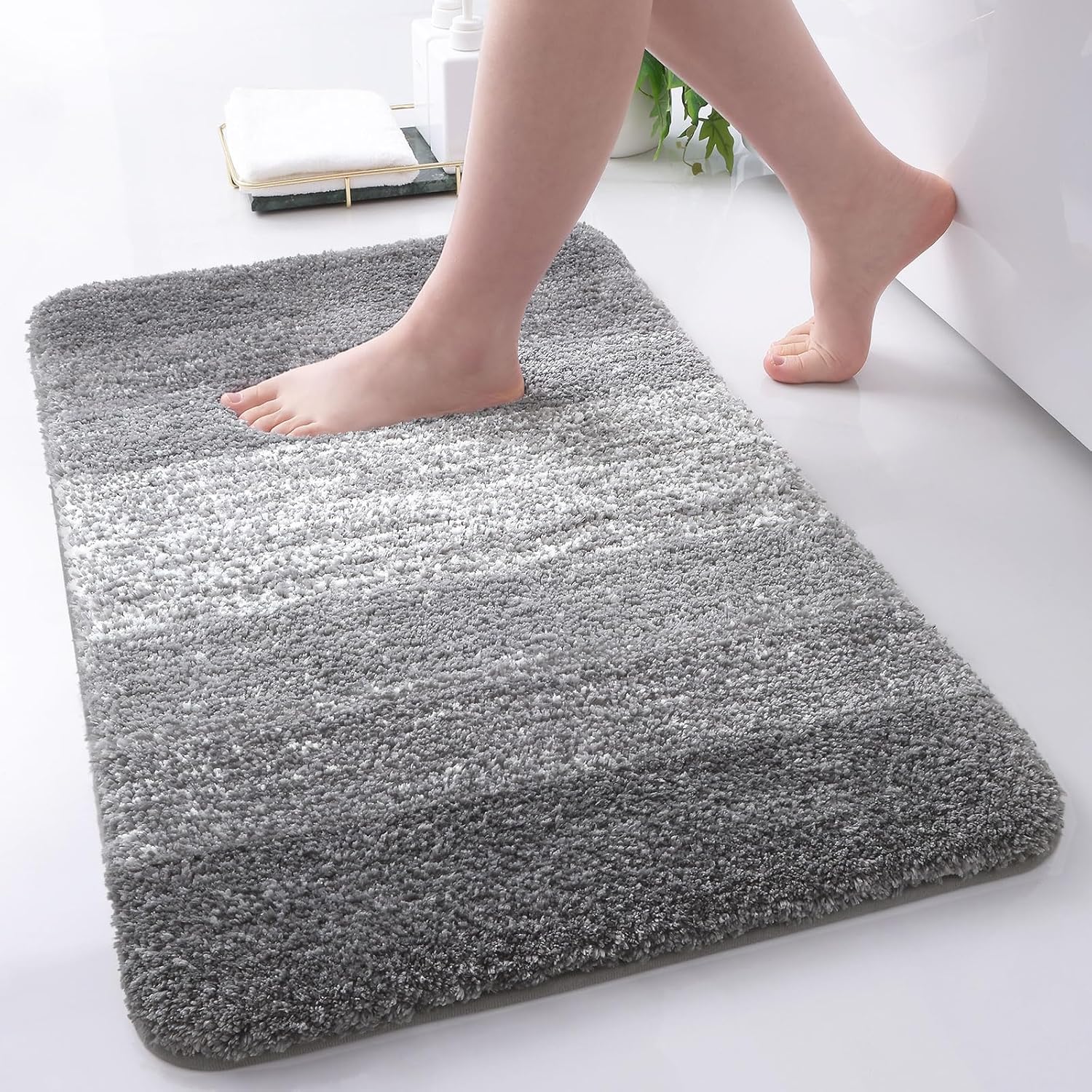 Arotive Microfiber Bathroom Rugs, Shaggy Soft and Absorbent, Non-Slip, Thick Plu...