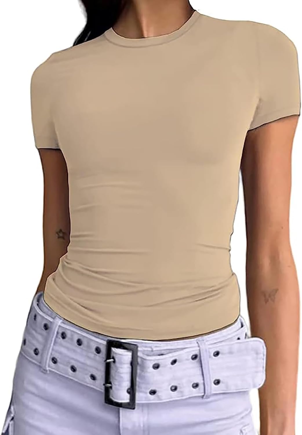 Women's Basic Slim Fit T-Shirt Top Short Sleeve Y2K Tops TikTok Influence Crop T...