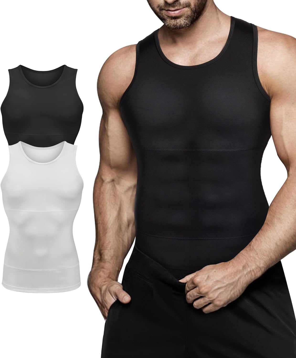 Mens Compression Shirt Slimming Body Shaper Vest Workout Tank Tops Abs Abdomen U...