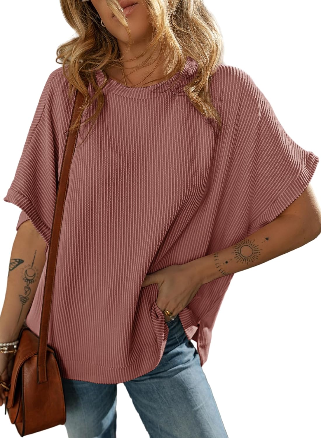 Dokotoo Women's Casual Oversized Blouse, Special Short Sleeve Loose Texture Knit...