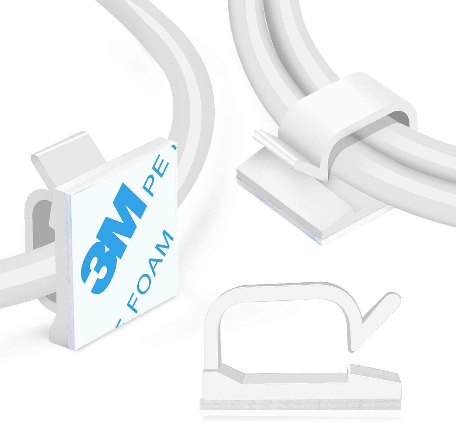 XHF 5/8” Adhesive Cord Clips White 60pcs, Cable Management Staples for Under Des...