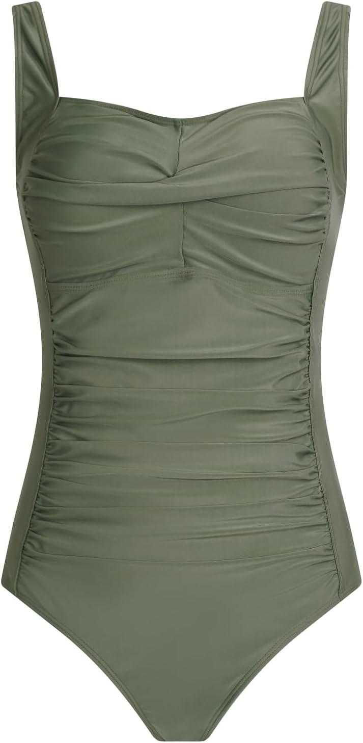 Aidotop Womens One Piece Swimsuit Tummy Control Swimwear with Retro Ruched Monok...