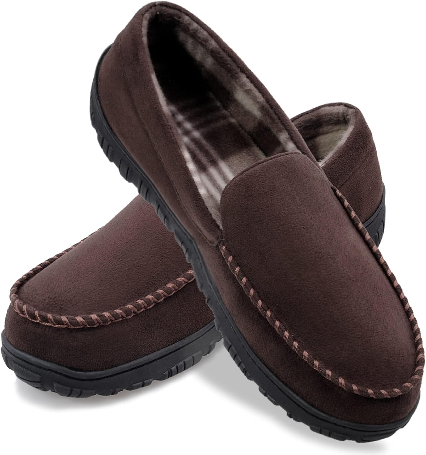 shoeslocker Mens Slippers Microsuede Moccasin Memory Foam House Shoes 10.5 Brown