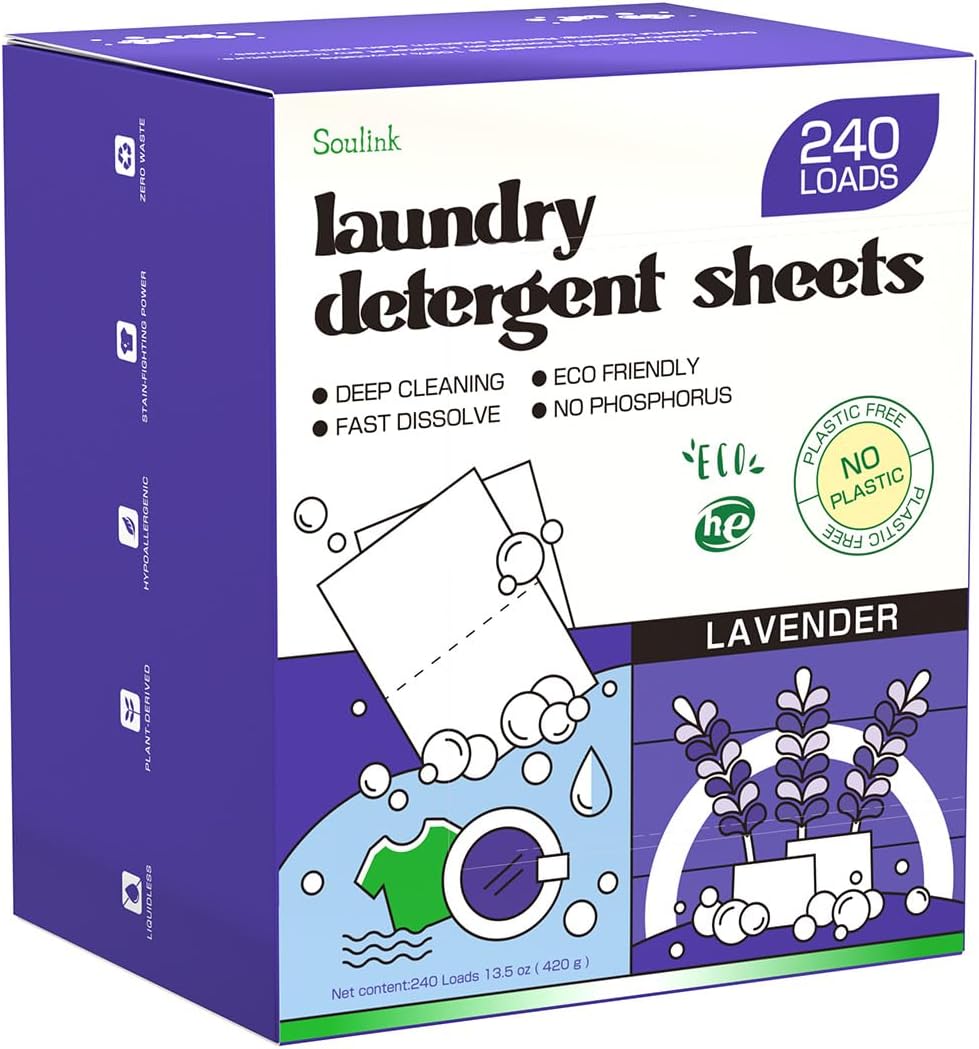 Soulink Lavender Laundry Detergent Sheets, Eco-Fri...