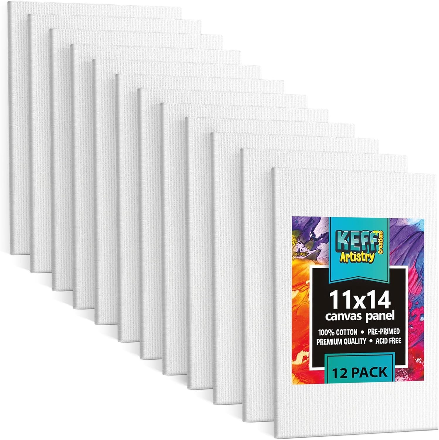 KEFF 12-Pack Bulk Canvas for Painting, 11x14 Canvas for Acrylic Painting, Oil, W...