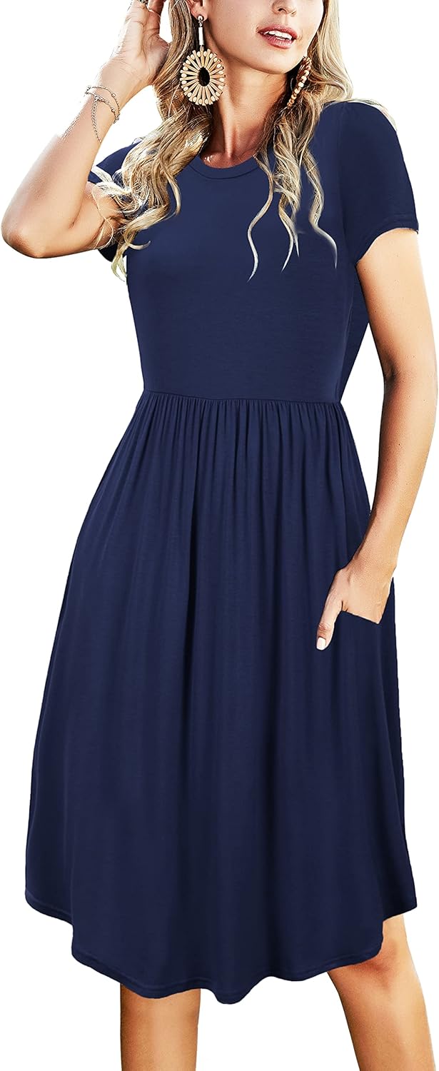 Simier Fariry 2024 Womens Summer Pocket Teacher Work Casual Knee Length Dress A-...