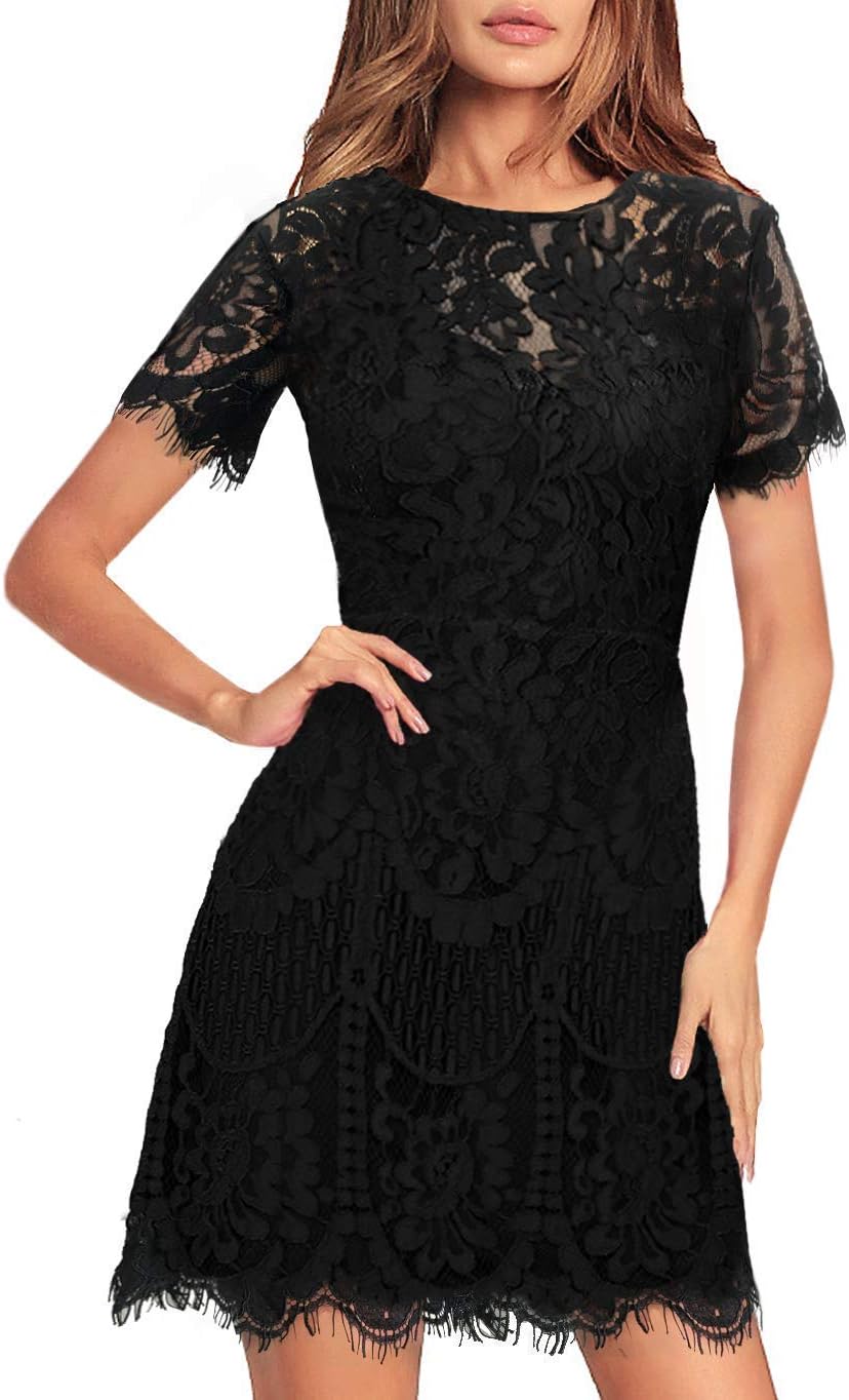 MSLG Women's Elegant Round Neck V-Back Wedding Guest Floral Lace Cocktail Party...