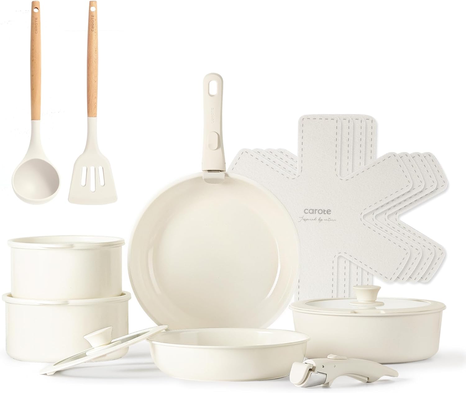 CAROTE 17Pcs Cookware Set, Premium Ceramic Cookware Set with Detachable Handle,...