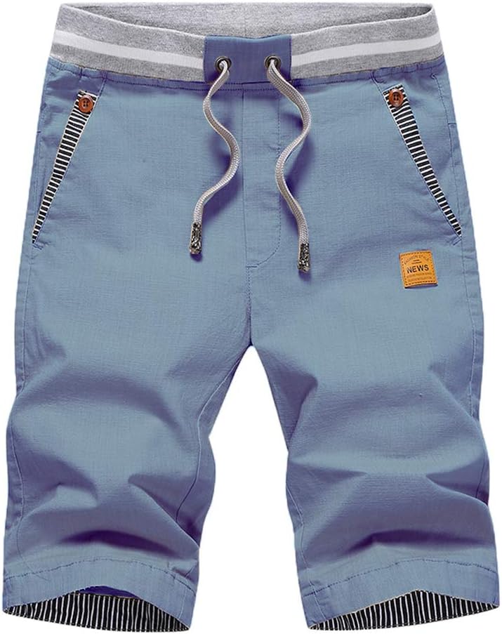 Tansozer Mens Summer Casual Shorts Cotton with Elasticated Waistband XL Denim Bl...