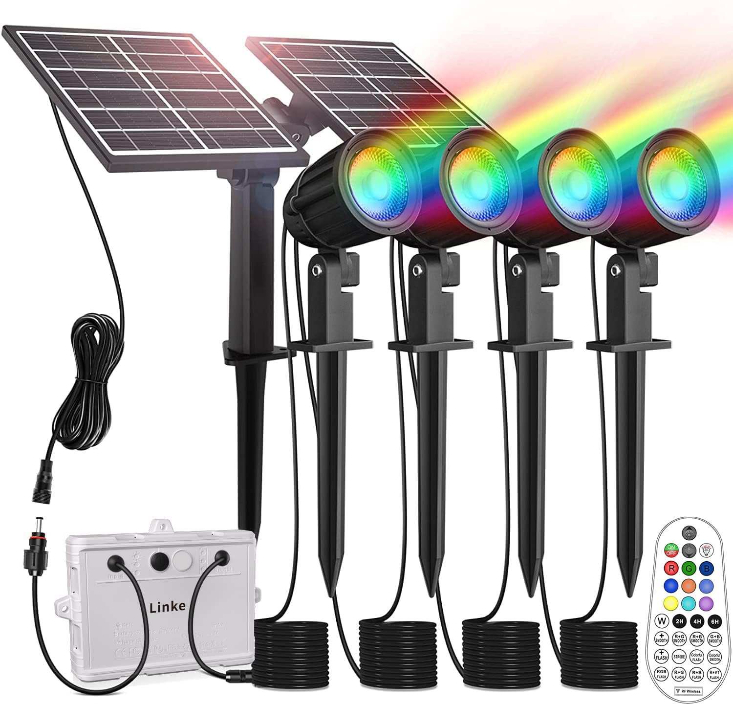 Linke Solar Spot Lights Outdoor Garden, 4 in 1 Colour Changing Led RGB Solar Pow...