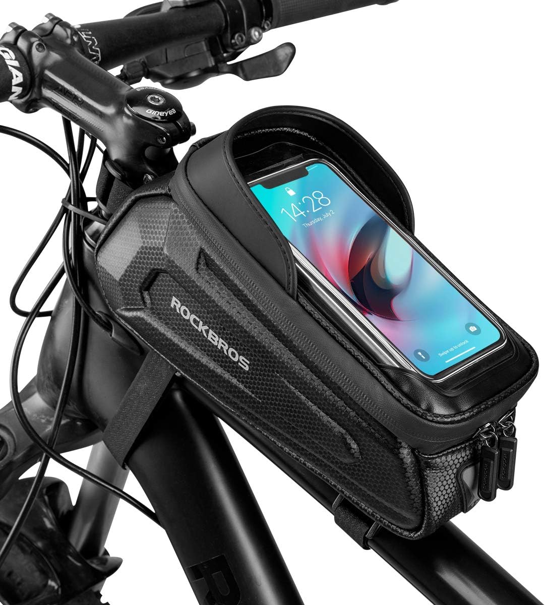 ROCKBROS Bike Frame Bag, Bicycle Handlebar Bag, Waterproof Top Tube Bag Mobile P...