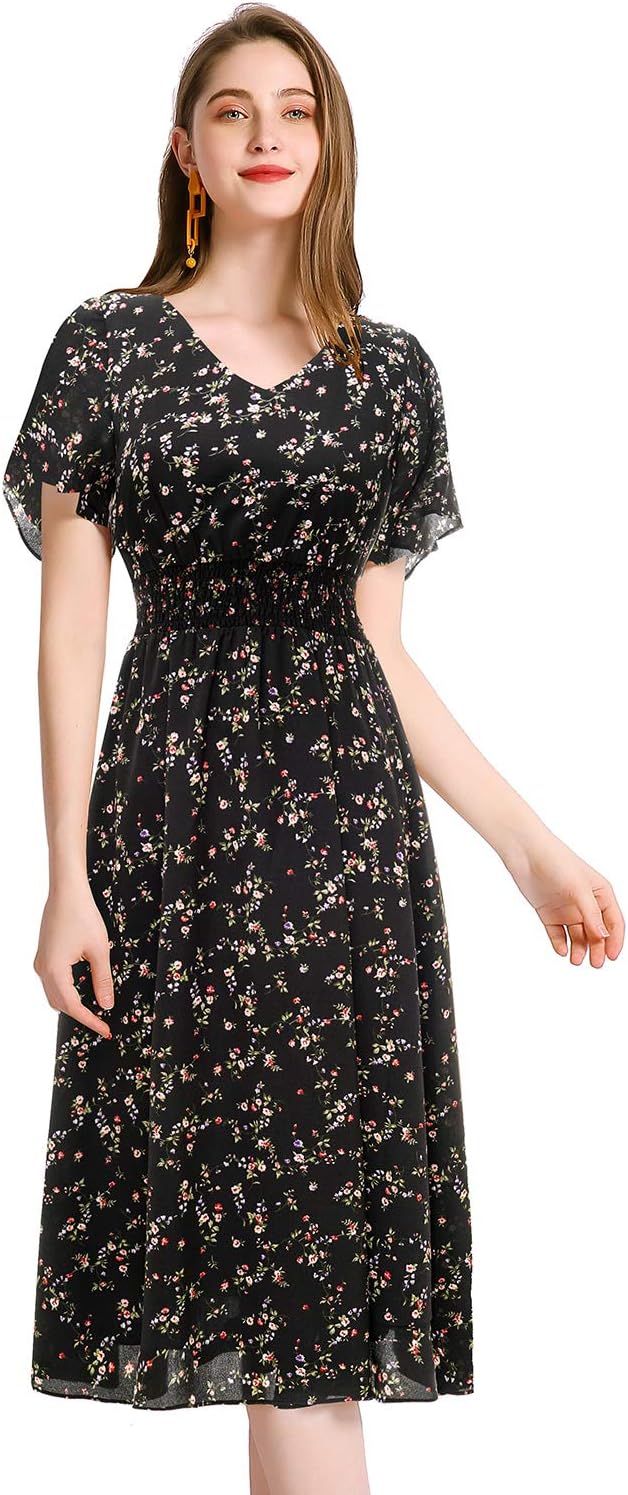 Chiffon Floral Summer Dresses, Special Beach Dresses for Women 2023, Unique V Ne...