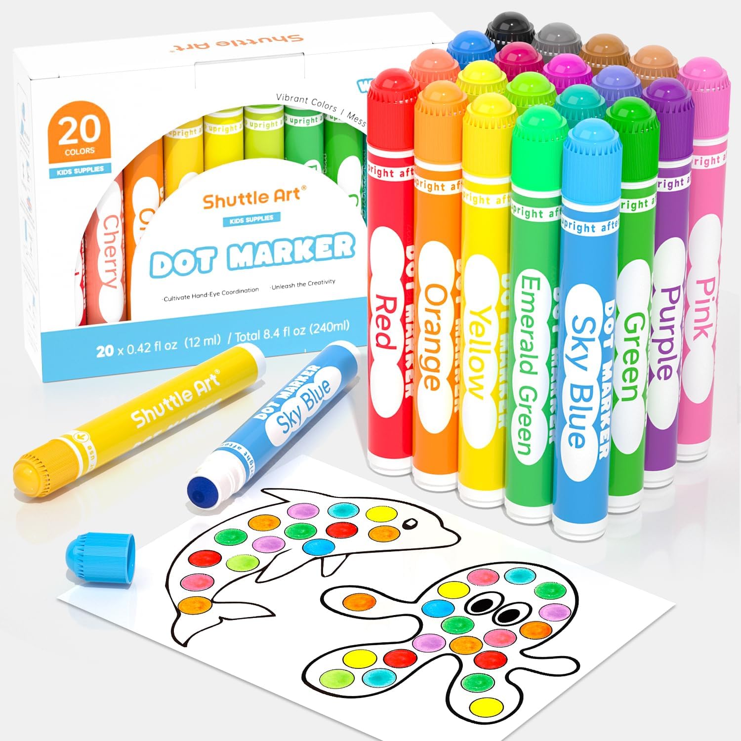 Shuttle Art Bingo Dabber Pens, 20 Colours Dot Markers for Toddlers, Washable Mar...
