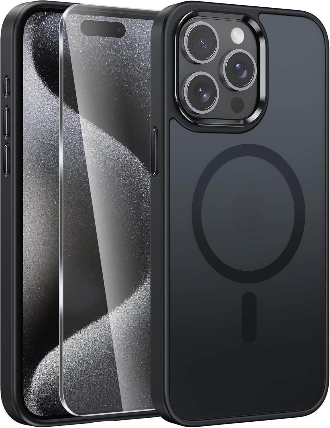 FNTCASE for iPhone 15 Pro-Max Case: Translucent Matte Magnetic Military Grade Dr...