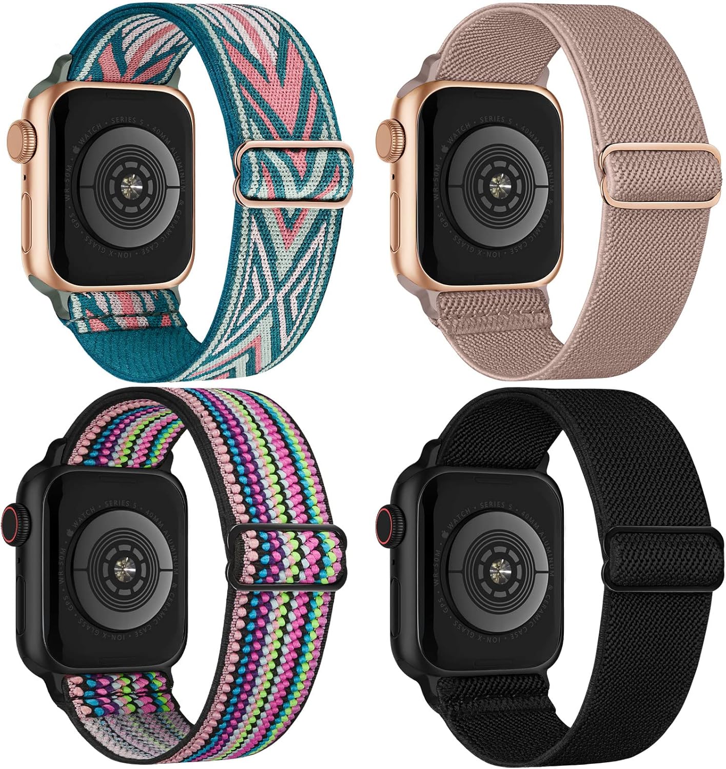 Stretchy Nylon Strap Compatible with Apple Watch Straps 42mm 44mm 45mm 49mm, Adj...