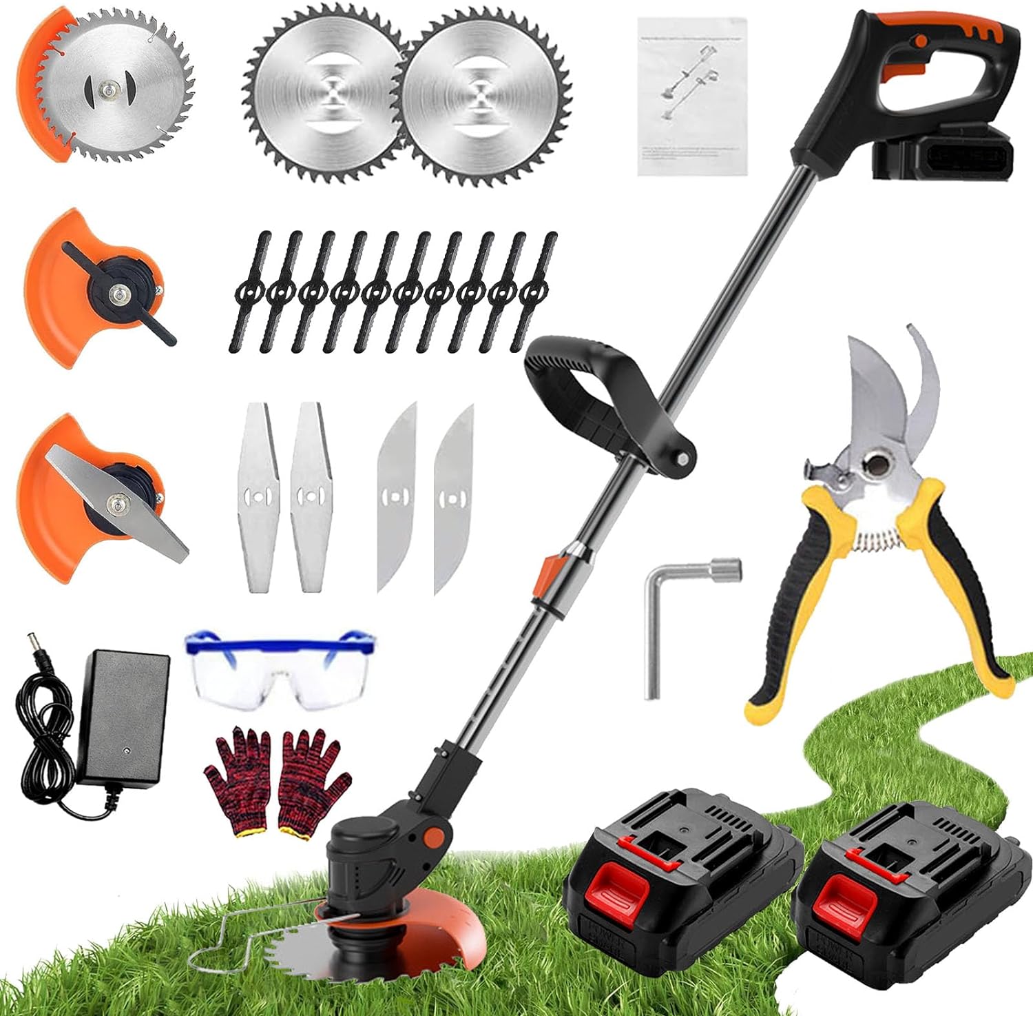 Garden Strimmer Cordless with Blades Grass Trimmer Electric Telescopic Brush Cut...