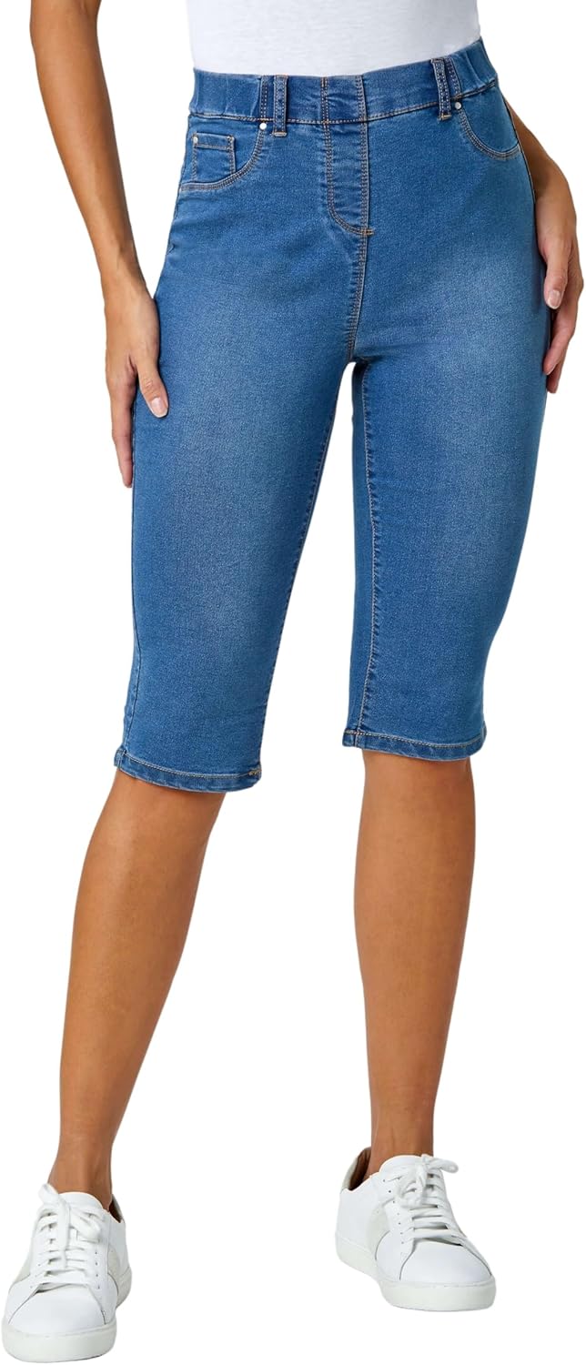 Roman Originals Knee Length Jeggings, High-Quality Stretch Denim Shorts, Stylish...