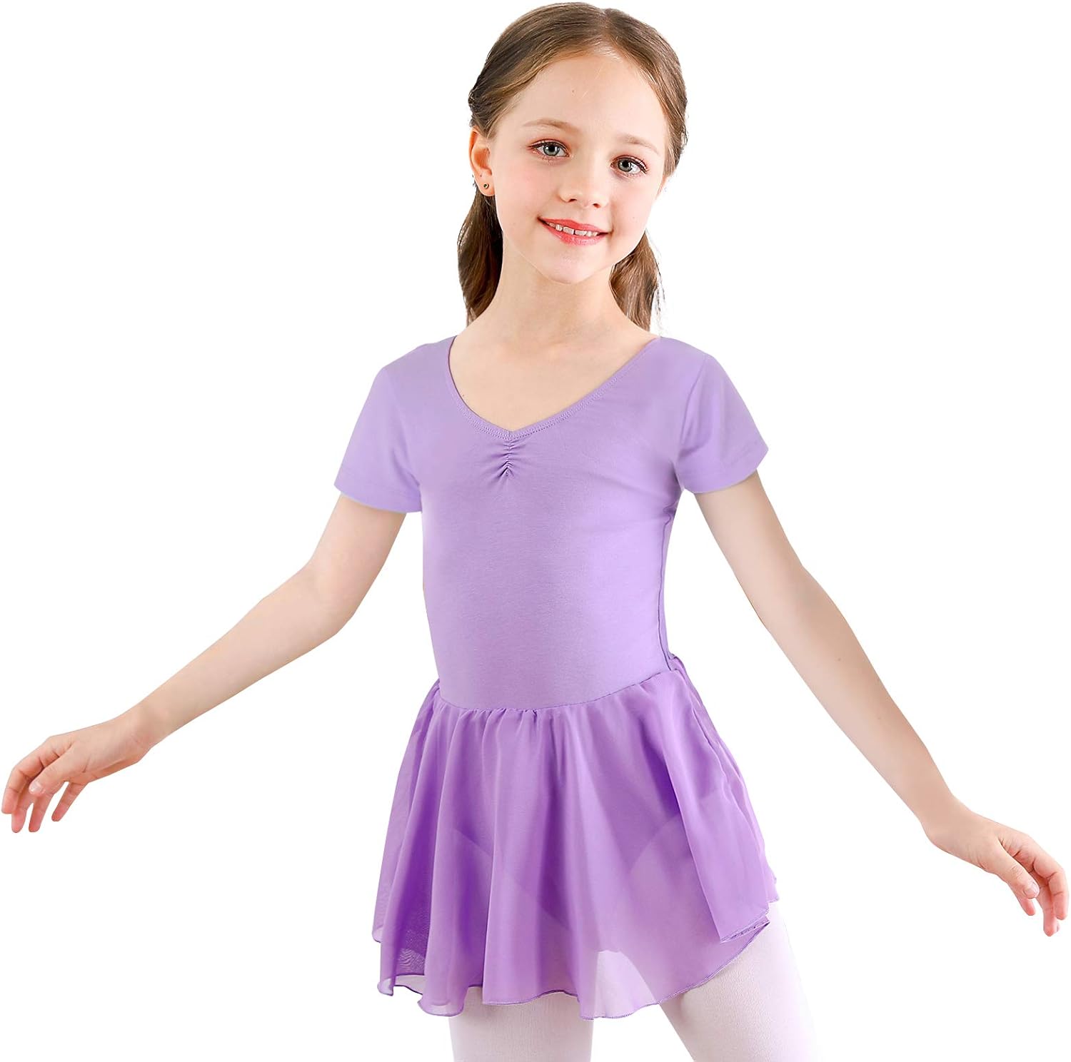 Bezioner Girls Ballet Dress Kids Dance Leotard Costume Short Sleeve Dancewear wi...