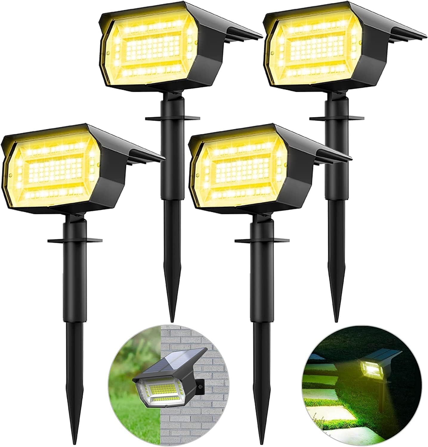 4 Pack Solar Spot Lights Outdoor Garden, 72 LED Solar Landscape Spotlights 3 Mod...