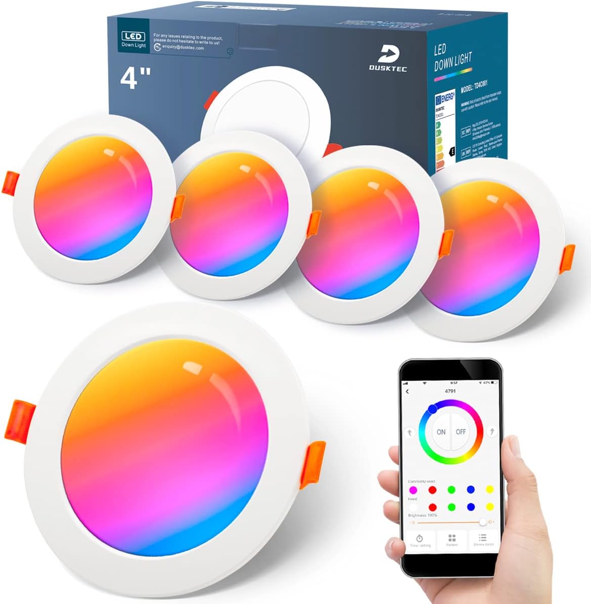 DUSKTEC LED RGB Downlights, Smart Spot Lights for Ceiling Colour Changing 10W, I...