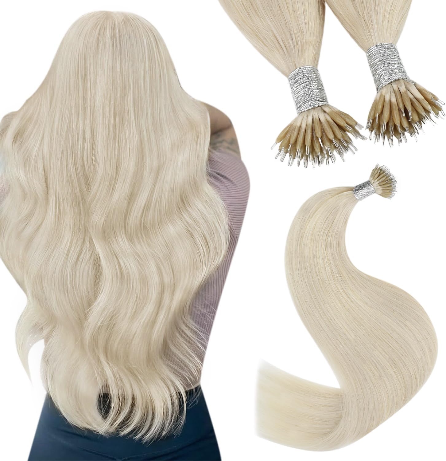 YoungSee Real Hair Nano Beads Hair Extensions, Special Human Hair Nano Ring Exte...