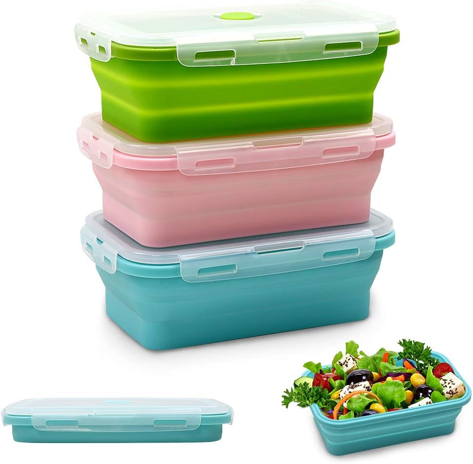 Alimat PluS Silicone Food Storage Containers with Lids - 3 Pack Set 800ml Collap...