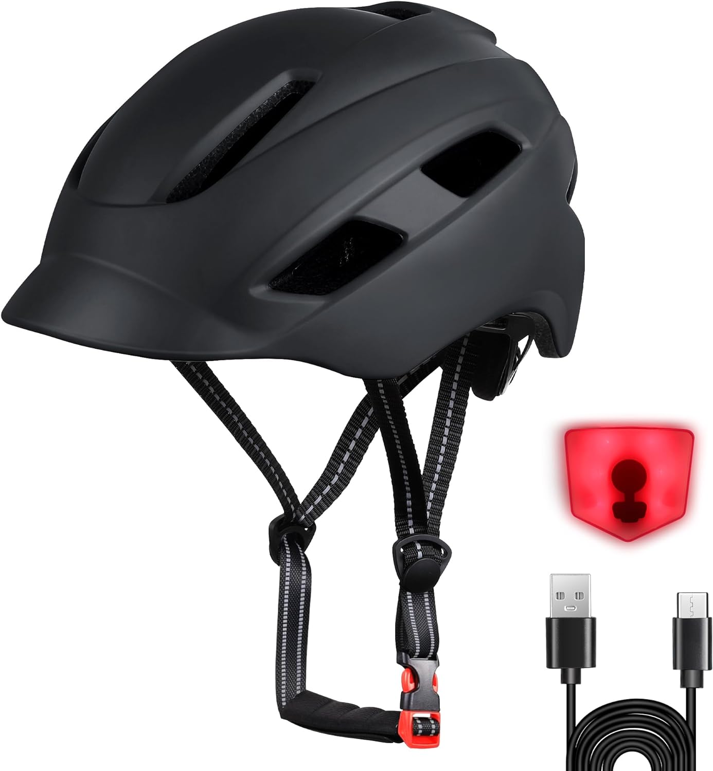 Bike Helmet, Adjustable Cycling Helmet with USB Rechargeable LED Light, Lightwei...