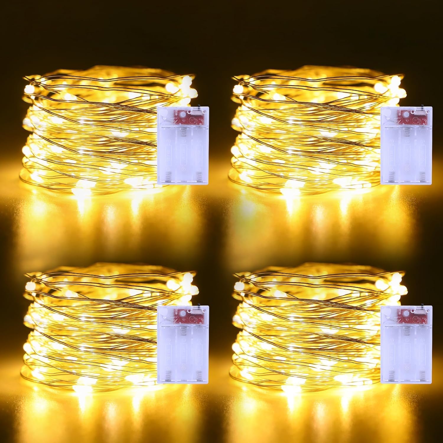 CCILAND 4 Pack LED Fairy Lights Battery Powered, 5M 50 LED Silver Copper Wire Li...