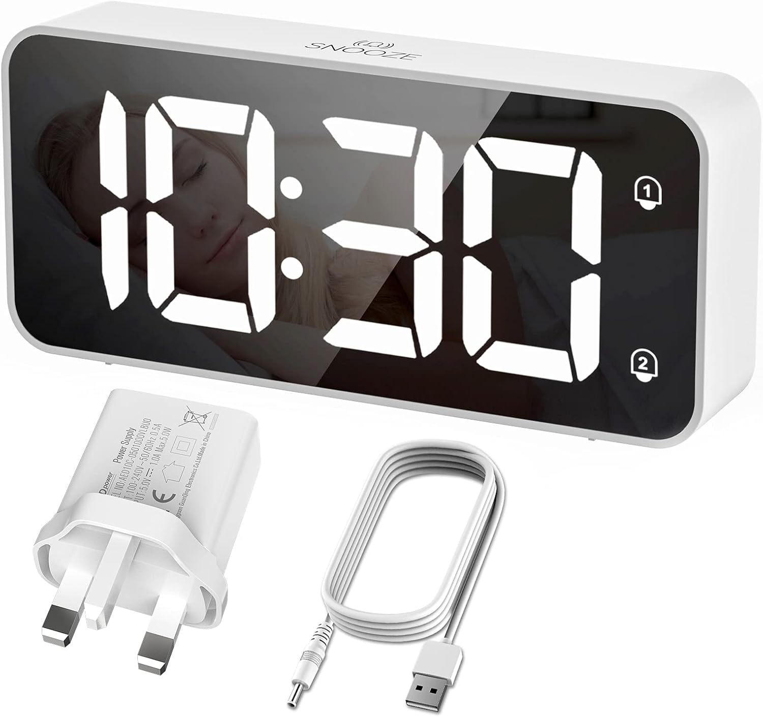 HERMIC Alarm Clock, Special Bedside Clock With Large Digital LED Display, Innova...