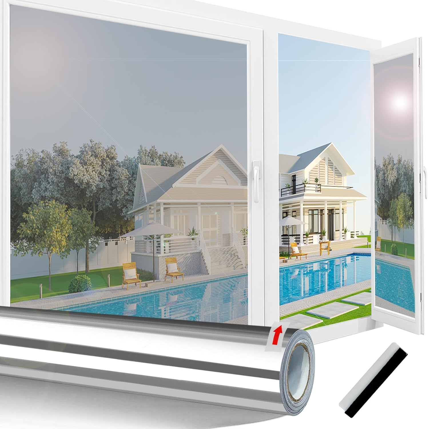 Linarun One Way Window Film 60x400 Privacy Film for Glass Windows Heat Reflectiv...