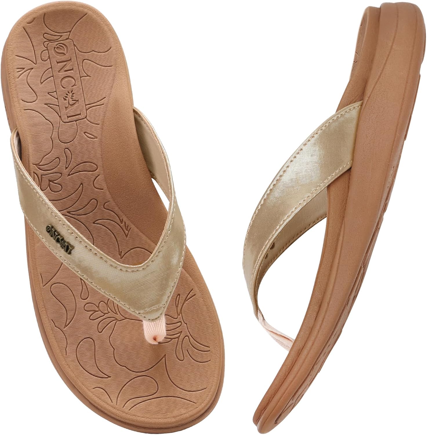 ONCAI Flip Flops for Women, Comfortable Leather Strap Orthotic Arch Support Summ...