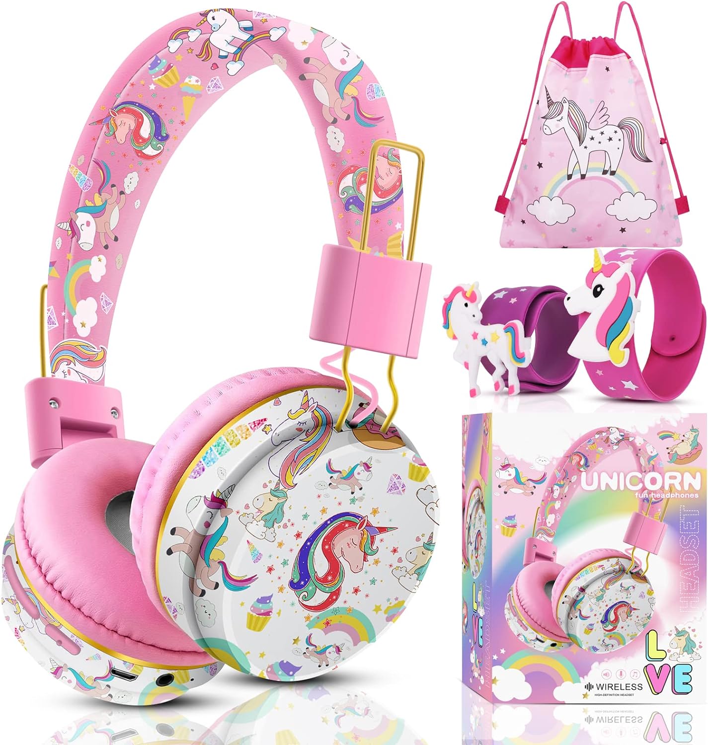 JYPS Cute Kids Headphones Wireless, Unicorn Headphones for Girls, Bluetooth Adju...