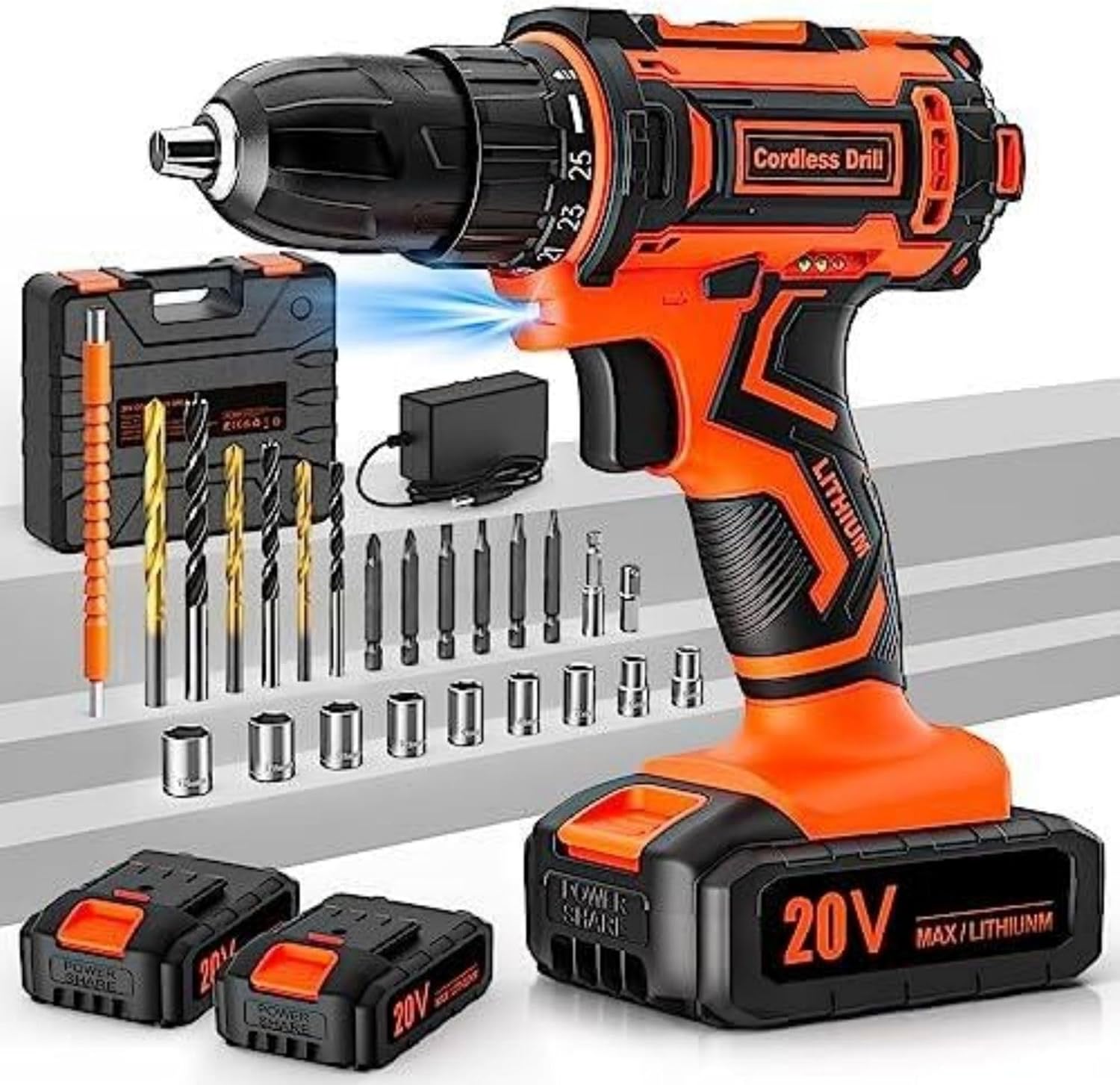 Acmaker Cordless Drill, 20V Drill Set, 2 Batteries...
