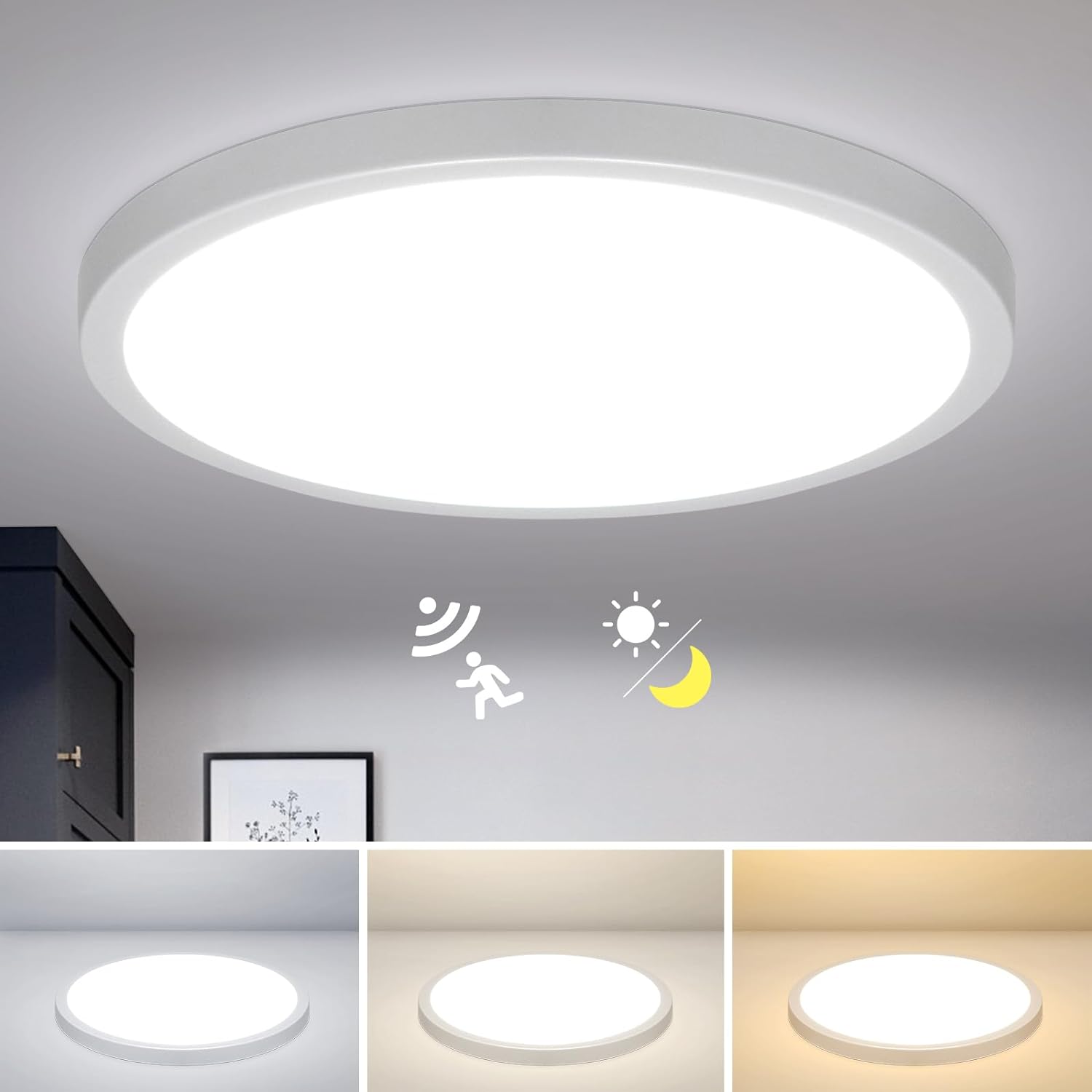 Combuh Motion Sensor Ceiling Light LED, 28W 2800LM Ø30CM Round Motion Sensor Lig...