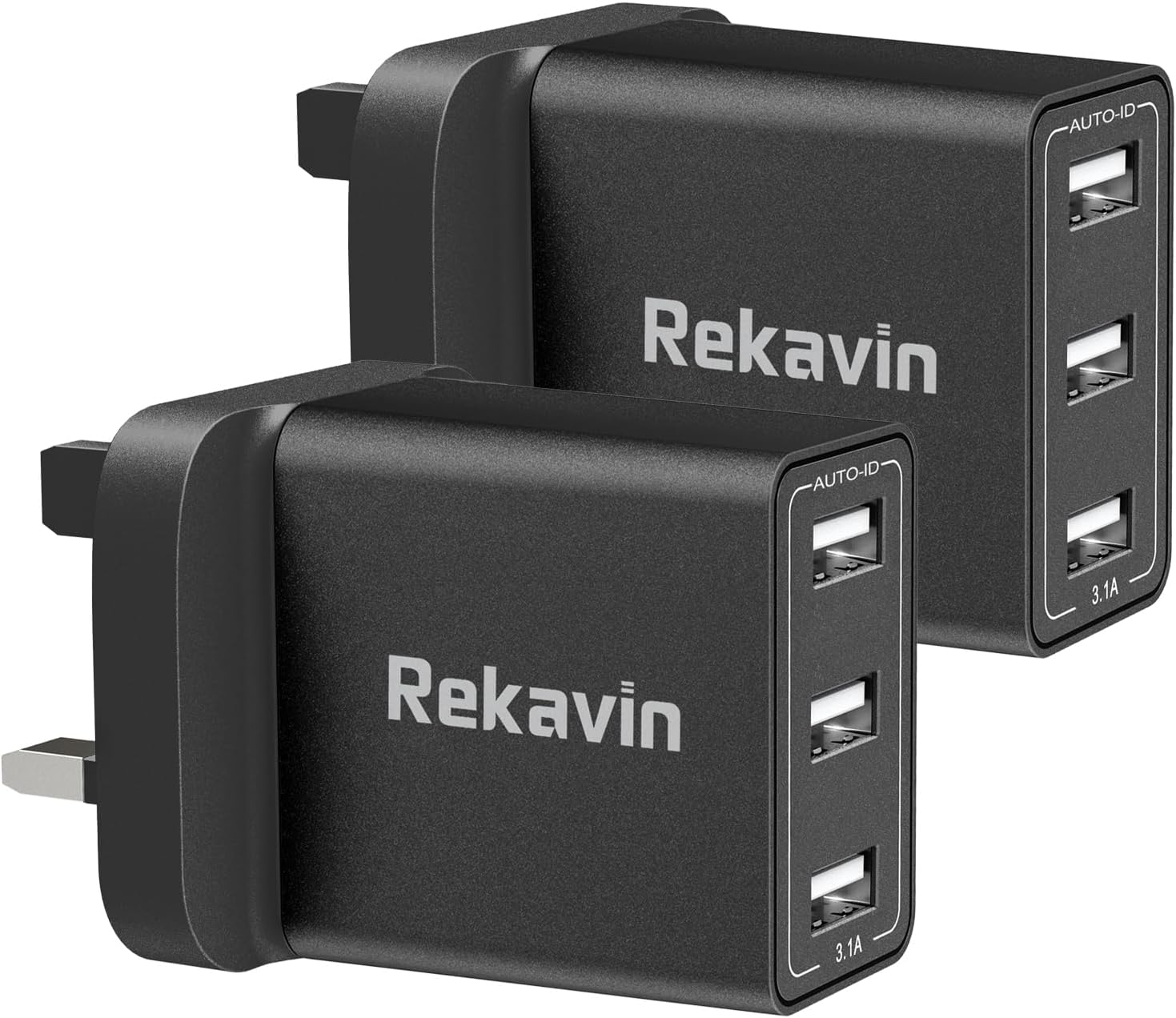 2 Pack USB Plug UK 3 Pin Mains Charger,Rekavin Multi USB Charger Plug Adaptor UK...