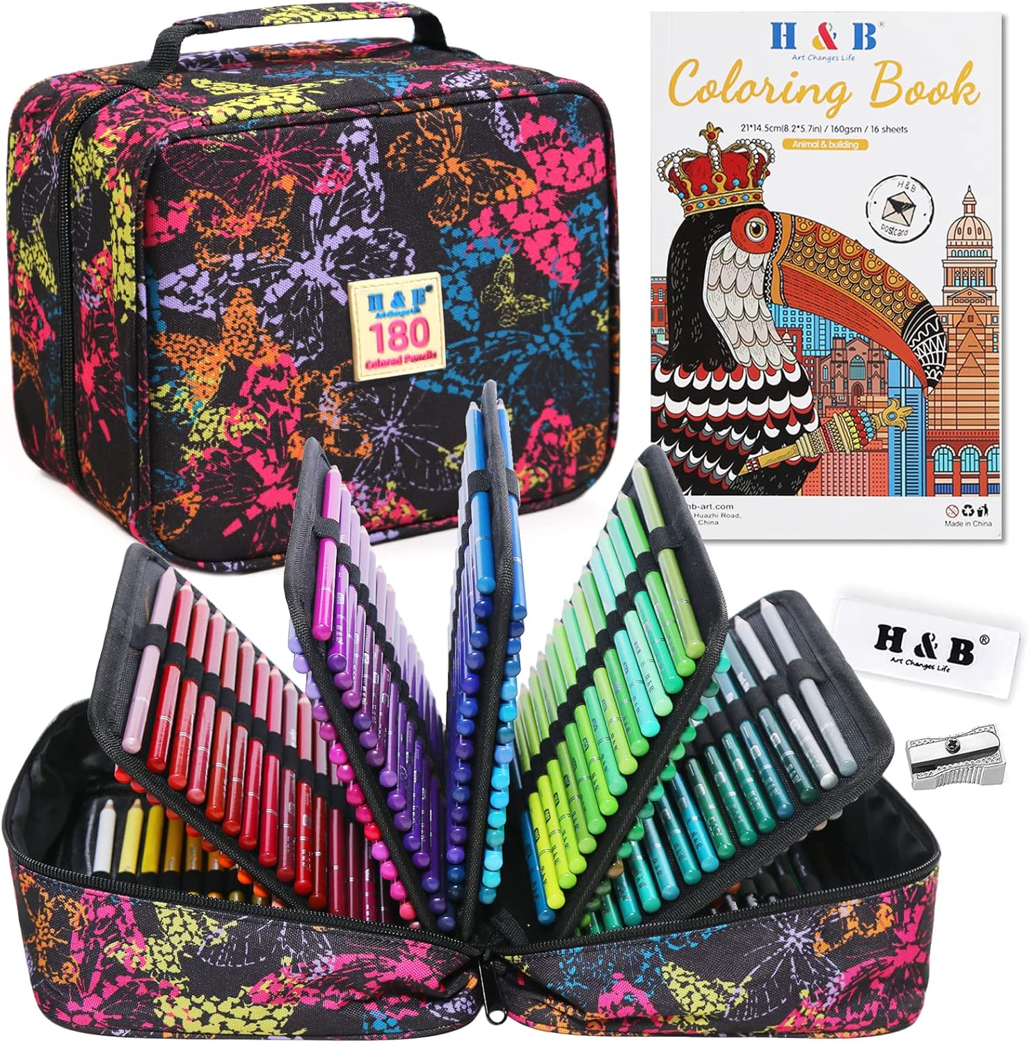 H & B Colouring Pencils Set 180 Oil Based Coloured Pencils Professional Colourin...