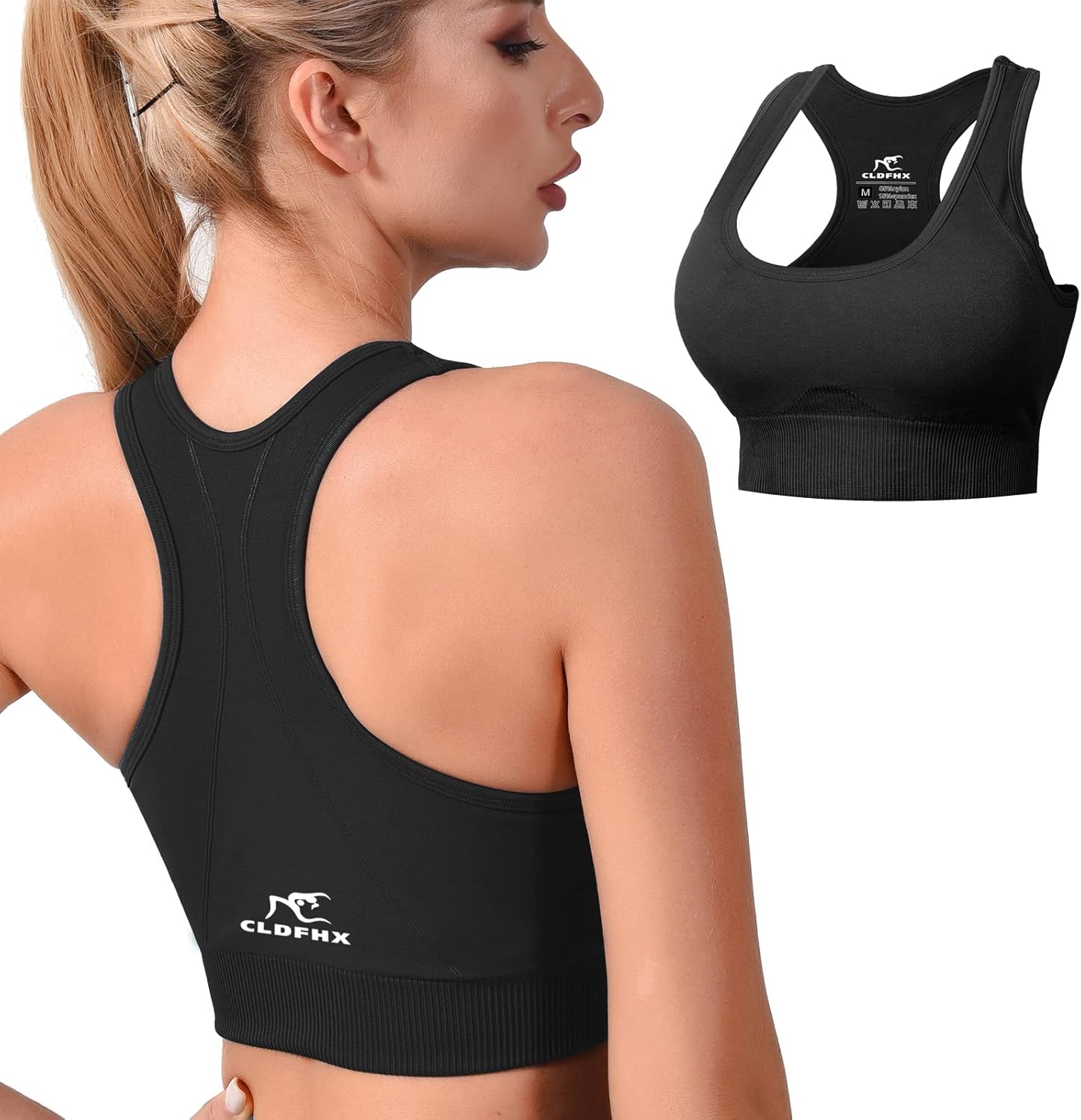CLDFHX Women Sports Bra High/Mid Impact Support Comfy Seamless Racerback Sports...