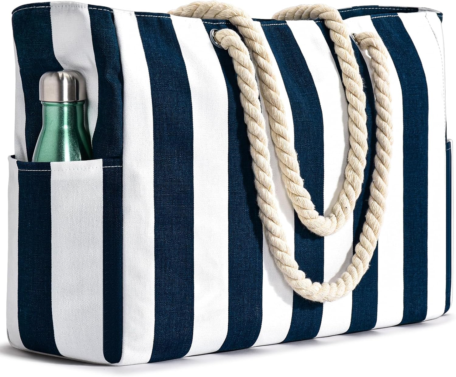 oscaurt Large Beach Bag Stripe Tote Bag with Zip Beach Bags for Women Waterproof...
