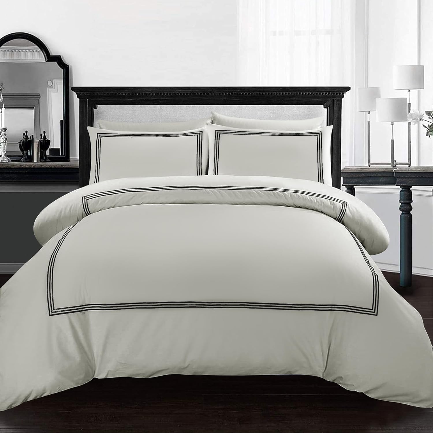 AR ware Duvet Cover King Set – 3 piece luxury bratta stitch duvet cover sets wit...